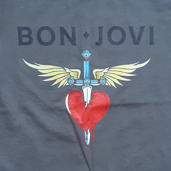 Bon Jovi - Heart & Dagger Logo - New Women's Small Asphalt Gray T-Shirt - Picture 2 of 4